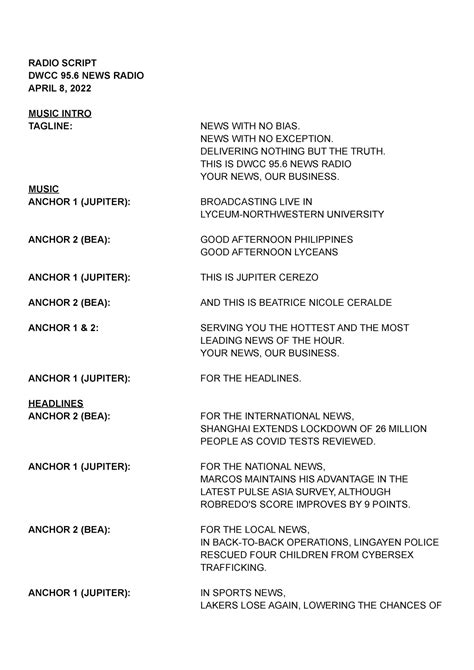 radio broadcast script example.